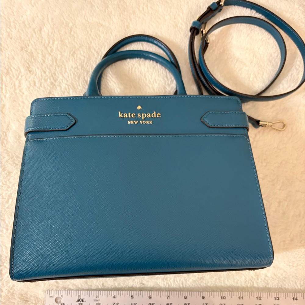 Kate Spade Small Staci Satchel with Crossbody Strap (detachable) Peacock Blue